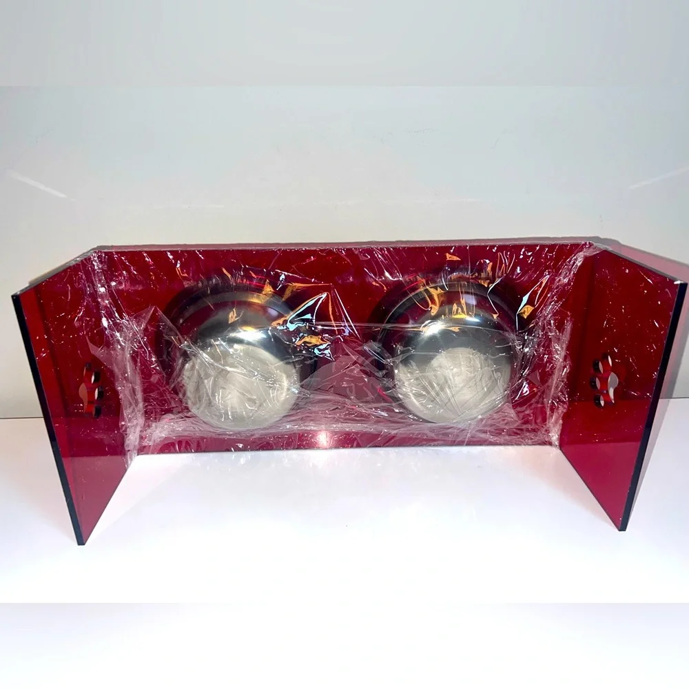 Petlo Red Acrylic Pet Feeder Stand Stainless Steel Bowls